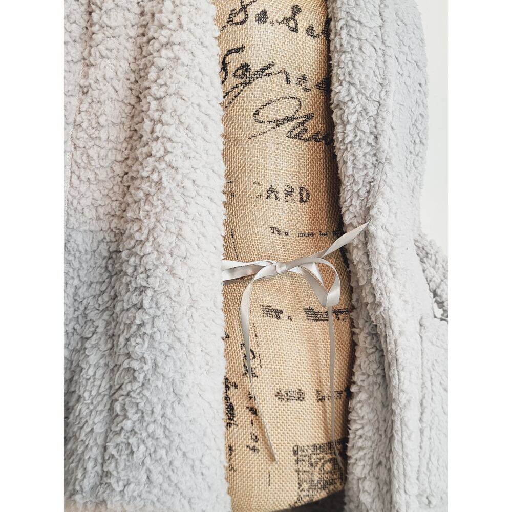 Pottery Barn Teddy Bear Sherpa Gray Blue Cozy Spa Wrap Robe Size Medium - Picture 11 of 13
